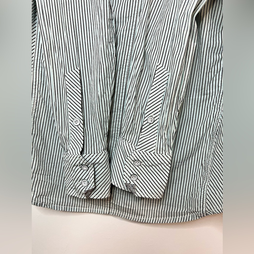 Buckle Black Shirt Men S Small Regular Fit White Blue Stripe Long Sleeve - Picture 5 of 9